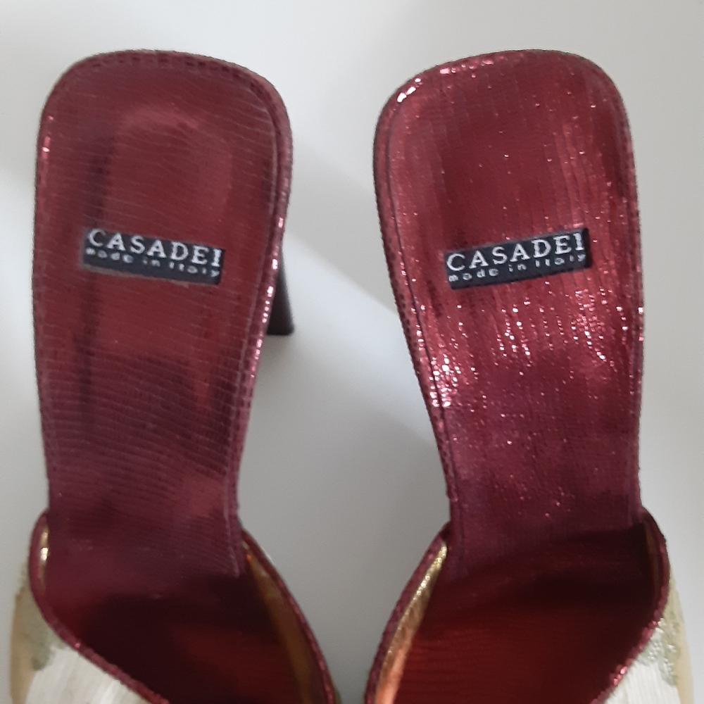 Casadei metallic embroidered sandals 6B - Picture 11 of 14